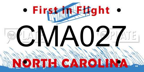 CMA027 North Carolina License Plate