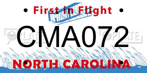 CMA072 North Carolina License Plate