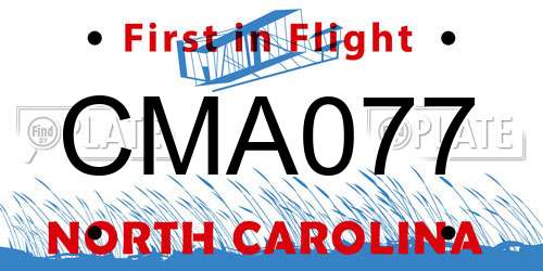 CMA077 North Carolina License Plate