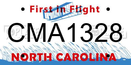 CMA1328 North Carolina License Plate