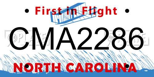 CMA2286 North Carolina License Plate