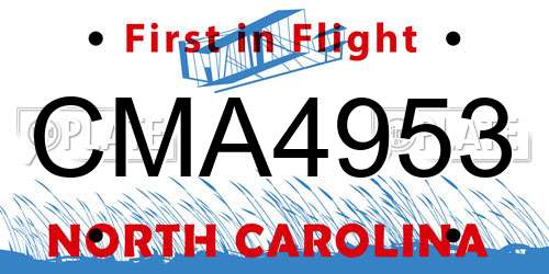 CMA4953 North Carolina License Plate