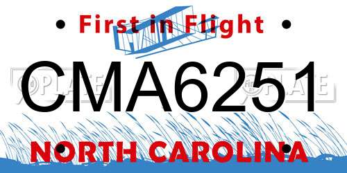 CMA6251 North Carolina License Plate