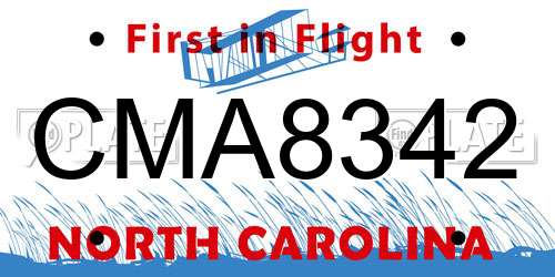 CMA8342 North Carolina License Plate