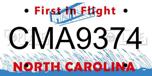 CMA9374 North Carolina License Plate