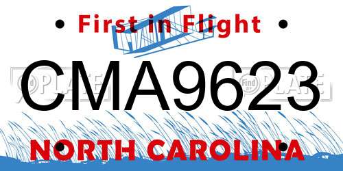 CMA9623 North Carolina License Plate