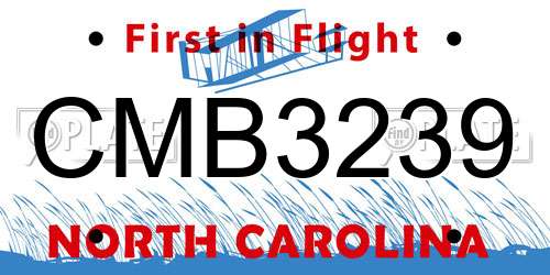 CMB3239 North Carolina License Plate