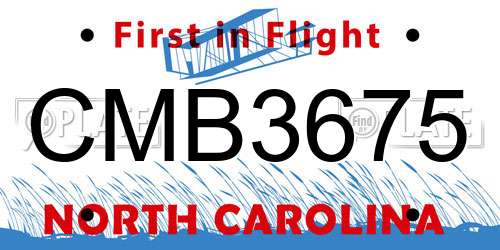 CMB3675 North Carolina License Plate