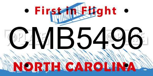 CMB5496 North Carolina License Plate