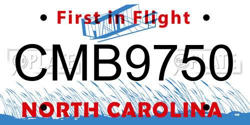 CMB9750 North Carolina License Plate