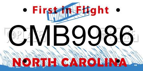 CMB9986 North Carolina License Plate