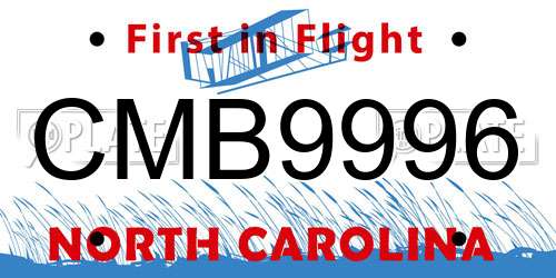 CMB9996 North Carolina License Plate