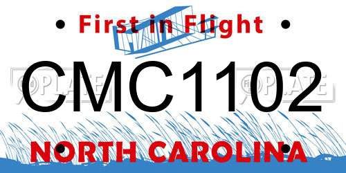 CMC1102 North Carolina License Plate