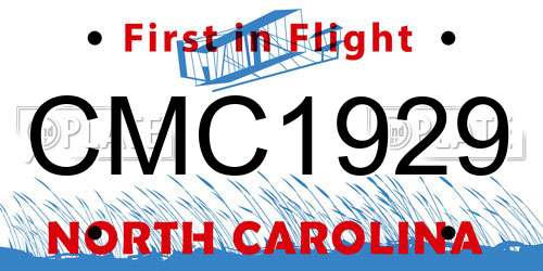 CMC1929 North Carolina License Plate