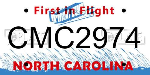 CMC2974 North Carolina License Plate