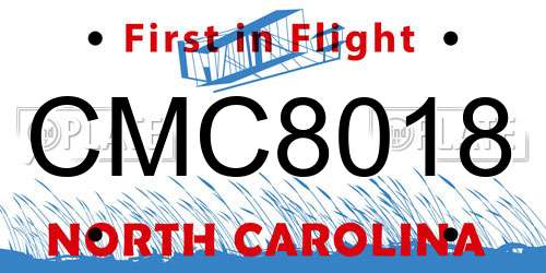 CMC8018 North Carolina License Plate