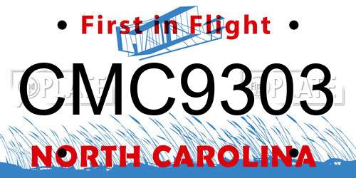 CMC9303 North Carolina License Plate