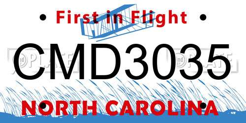 CMD3035 North Carolina License Plate