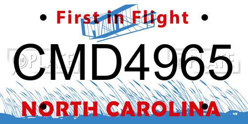 CMD4965 North Carolina License Plate