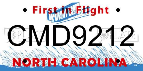 CMD9212 North Carolina License Plate