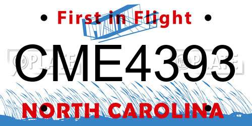 CME4393 North Carolina License Plate