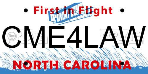 CME4LAW North Carolina License Plate