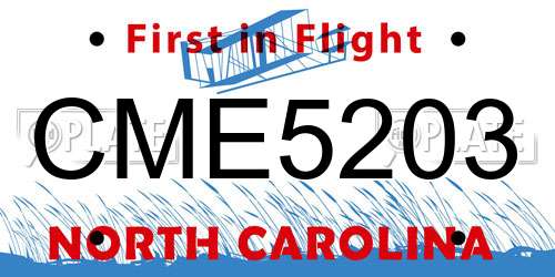 CME5203 North Carolina License Plate
