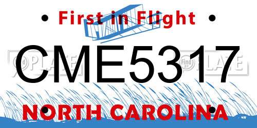 CME5317 North Carolina License Plate
