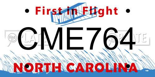 CME764 North Carolina License Plate