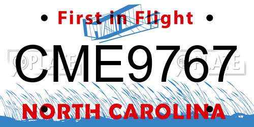 CME9767 North Carolina License Plate