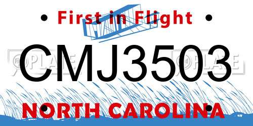 CMJ3503 North Carolina License Plate