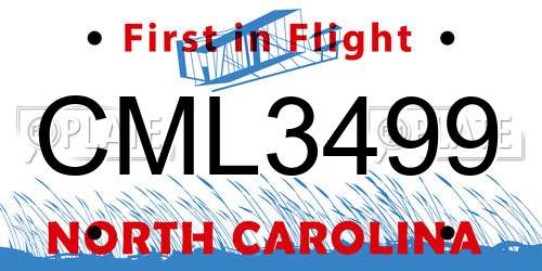 CML3499 North Carolina License Plate