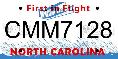 CMM7128 North Carolina License Plate