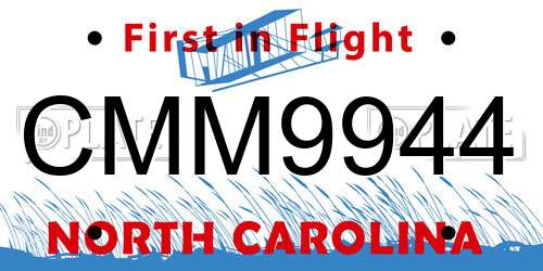 CMM9944 North Carolina License Plate