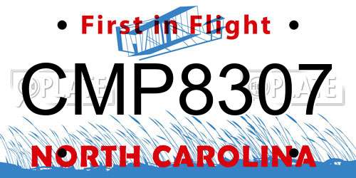 CMP8307 North Carolina License Plate