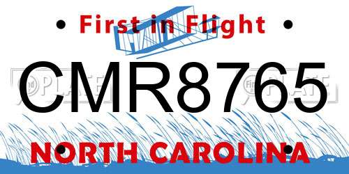 CMR8765 North Carolina License Plate
