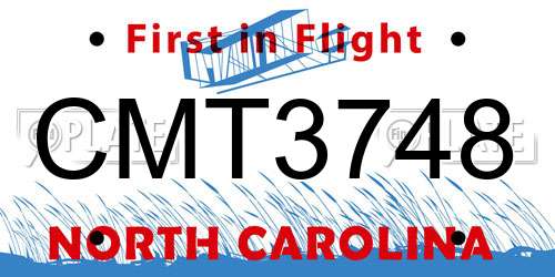 CMT3748 North Carolina License Plate