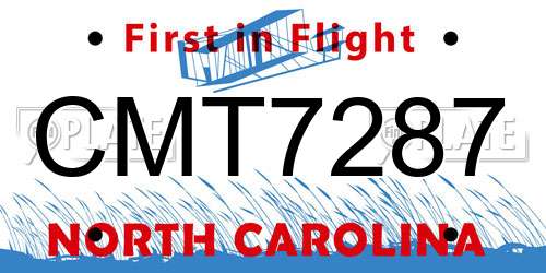 CMT7287 North Carolina License Plate