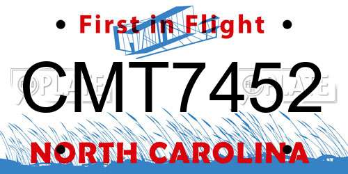 CMT7452 North Carolina License Plate