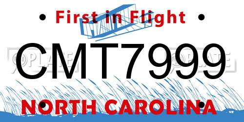 CMT7999 North Carolina License Plate