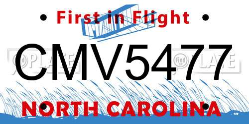 CMV5477 North Carolina License Plate