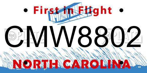 CMW8802 North Carolina License Plate