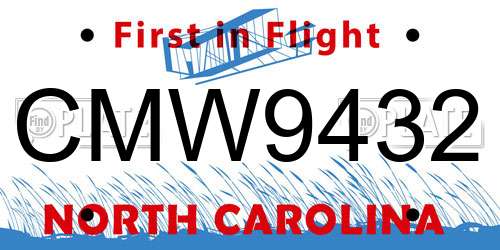 CMW9432 North Carolina License Plate