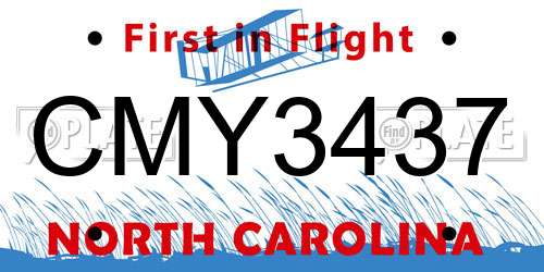 CMY3437 North Carolina License Plate