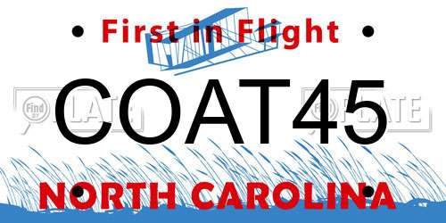 COAT45 North Carolina License Plate