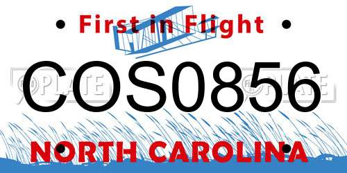 COS0856 North Carolina License Plate