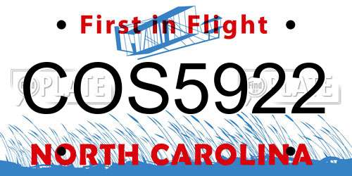 COS5922 North Carolina License Plate