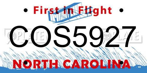 COS5927 North Carolina License Plate