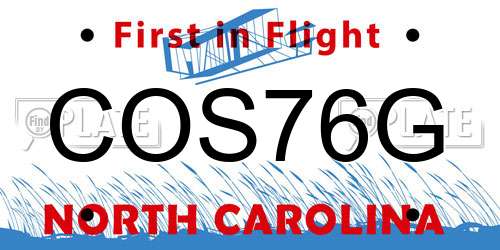 COS76G North Carolina License Plate