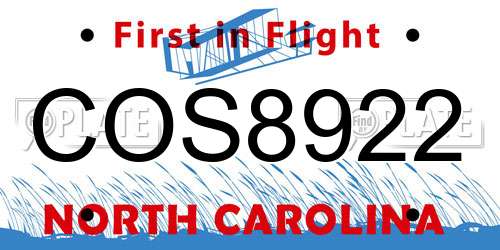 COS8922 North Carolina License Plate